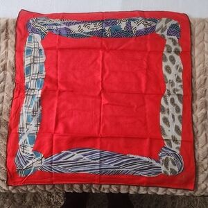 LANVIN Red Jacquard Cotton Scarf Scarves Pocket Square 21" X 21"